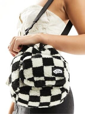 Vans Black & White Sherpa Checkerboard Mini crossbody